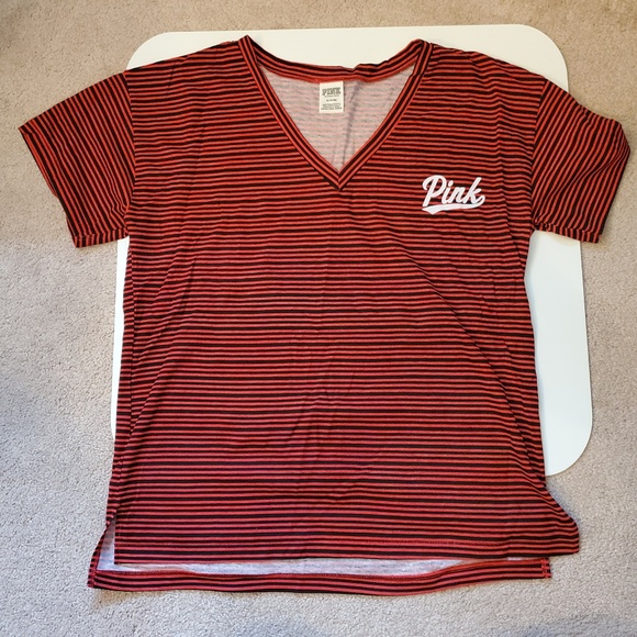 PINK Victoria's Secret Tops - VS PINK V Neck Red Black Striped Legging T Shirt M